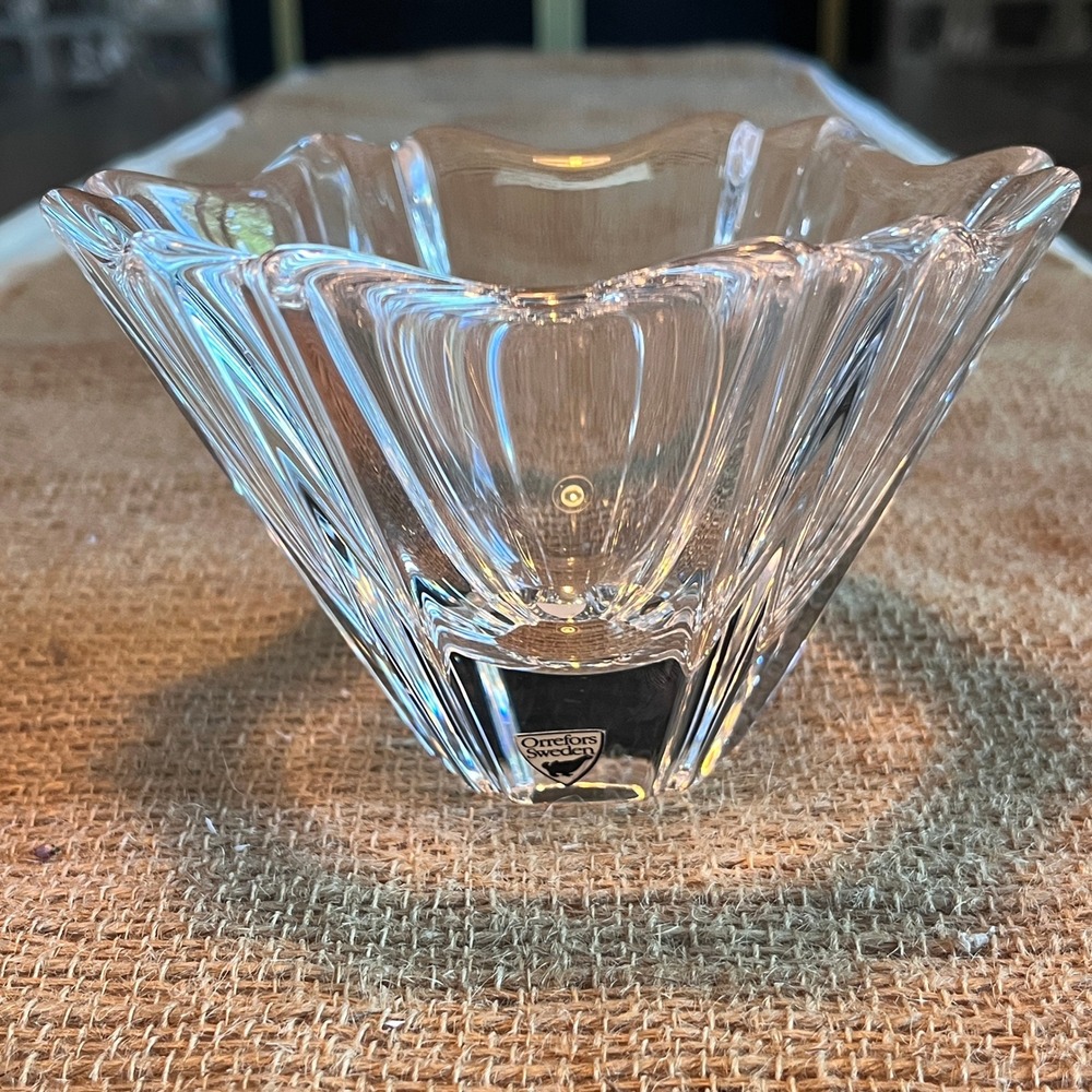Orrefors Sweden Crystal Glass Bowl Candle Holder Scandinavian Design